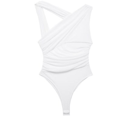 New asymmetric pleated tulle bodysuit-chiquechics