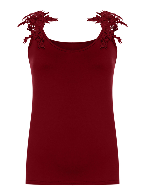 Summer U-neck solid color lace t-shirt top vest-chiquechics