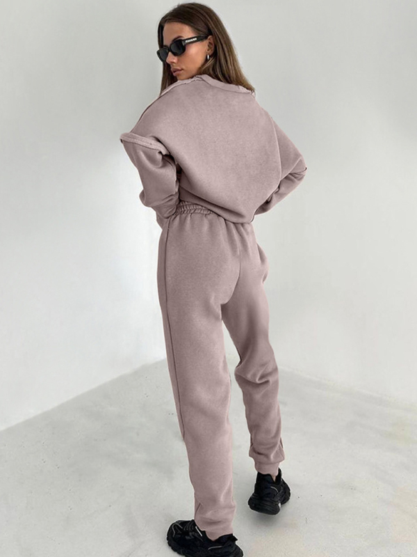 Women's new style simple splicing design knitted sweatshirt leggings trousers two-piece suit-chiquechics